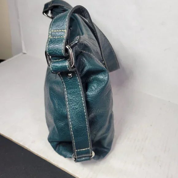 Rosetti Teal Faux Leather Shoulder Bag With Front Pockets & Adjustable Strap - Picture 3 of 8